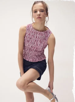 Ruffled trim smocked cami
