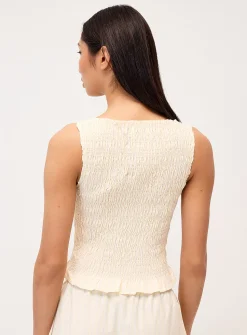 Ruffled trim smocked cami