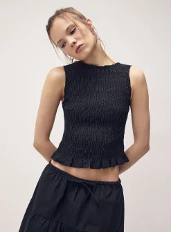 Ruffled trim smocked cami