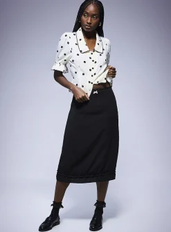 Ruffled-trim midi skirt