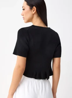 Ruffled-trim tie-front cropped cardigan