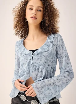 Ruffles sheer chiffon blouse