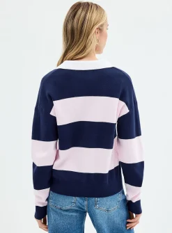 Rugby stripes Johnny-collar sweater
