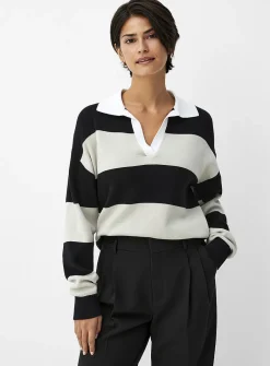 Rugby stripes Johnny-collar sweater