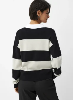 Rugby stripes Johnny-collar sweater
