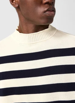 Sagvatnet rolled collar navy stripe sweater