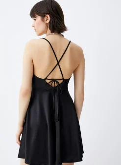 Satin draped collar dress