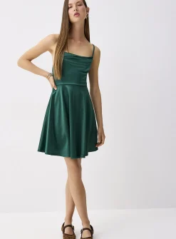 Satin draped collar dress