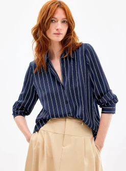Satiny banker-stripe shirt