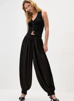 Satiny barrel-leg jogger
