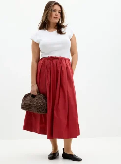 Satiny drawcord-waist skirt