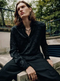 Satiny foliage fluid shirt
