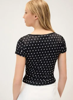Satiny lace polkadot T-shirt