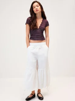 Satiny lace polkadot T-shirt