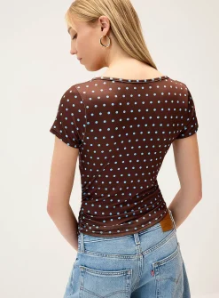 Satiny lace polkadot T-shirt