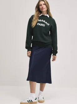 Satiny midi skirt
