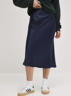 Satiny midi skirt