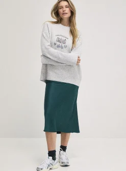 Satiny midi skirt