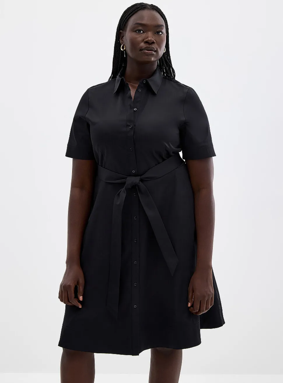 Satiny poplin belted shirtdress