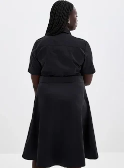 Satiny poplin belted shirtdress