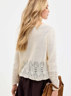 Scalloped openwork bell-sleeve sweater