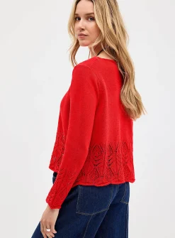 Scalloped openwork bell-sleeve sweater