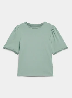 Scalloped puff sleeves relaxed T-shirt