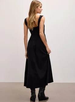 Scalloped square neckline bustier midi dress