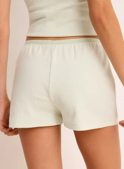 Scalloped-waist pointelle knit pyjama short