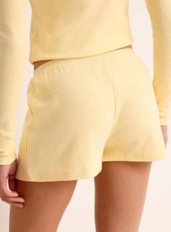 Scalloped-waist pointelle knit pyjama short