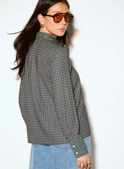 Scarf collar printed shirt
