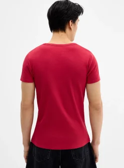 Scoop-neck ribbed jersey T-shirt