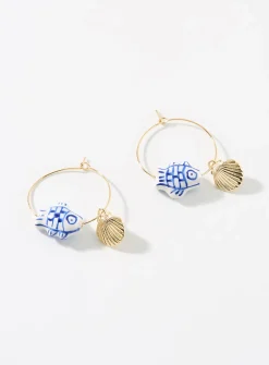 Seashell and fish fine hoops