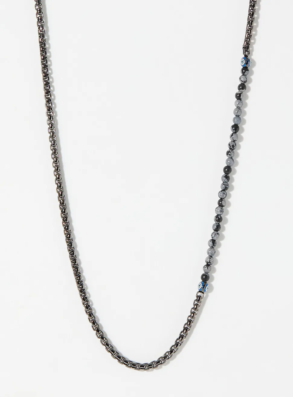 Sennit Catena Evil Eye obsidian and Venitian links necklace