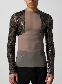 Sequin sleeve Dennis fitted mesh top