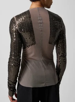 Sequin sleeve Dennis fitted mesh top