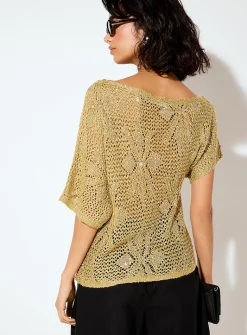 Sequined crocheted boat-neck sweater