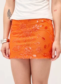 Sequined flowers orange miniskirt