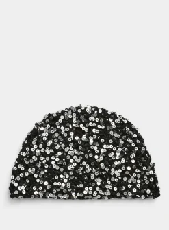 Sequined mesh crochet tuque