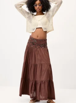 Sequined-waist maxi skirt