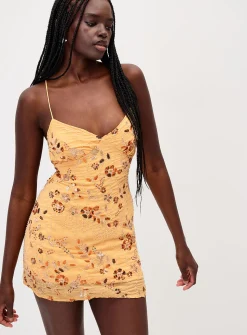 Sequins and beads floral minidress