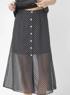 Sheer chiffon button-front midi skirt