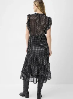 Sheer chiffon ruffled-collar midi dress