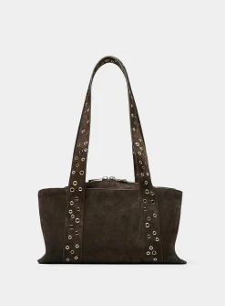 Shell Duffel brown suede mini shoulder bag