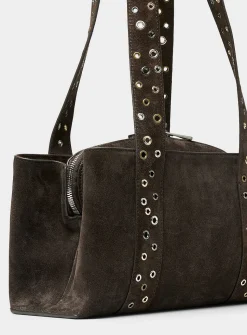 Shell Duffel brown suede mini shoulder bag