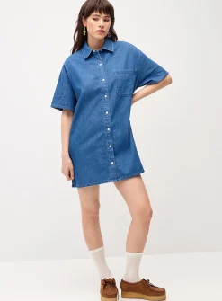 Short-sleeve denim shirtdress