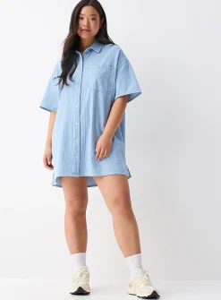 Short-sleeve denim shirtdress