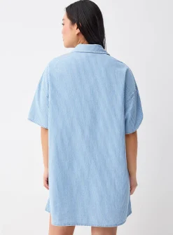 Short-sleeve denim shirtdress