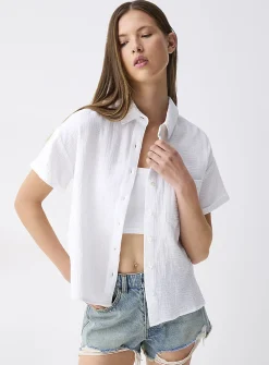 Short-sleeve organic cotton gauze shirt