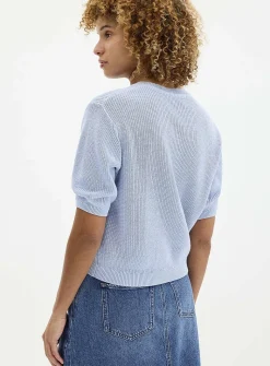 Short-sleeve shaker-rib cardigan